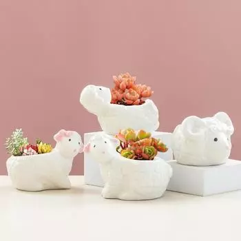 Милый цветочный горшок с овцой, керамический сочный горшок, кашпо, настольные украшения, горшок для растений, домашний декор, украшение сада No.1