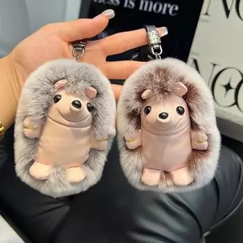 Милый ежик кролик меховые брелки мультфильм плюшевые животные плюшевые игрушки кулон детская сумка украшения женский автомобиль брелок подарок 12cm розовый