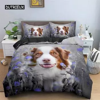 Милый комплект постельного белья для собак из микрофибры 3D Pet Puppy пододеяльник с изображением животных пододеяльник Single Queen King для детей для мальчиков и девочек в спальню EU single(135x200cm)