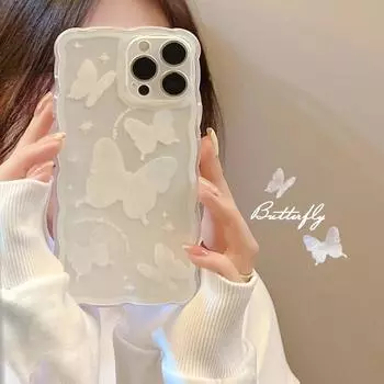 Милый милый волнистый чехол с бабочкой для iPhone 15 14 13 12 11 Pro Max Mini X XR XS 8 7 Plus SE 3, мягкий противоударный бампер, прозрачный чехол For iPhone SE 2020