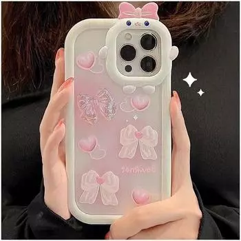 Милый мягкий силиконовый чехол с 3D розовым бантом для iPhone 11, чехол для iPhone 15 Plus 14 13 12 Pro Max XS X XR 7 8 SE, противоударный чехол For iPhone 14