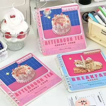 Милый мультяшный блокнот с тортом, розовый кофейный десерт, серия, скрапбукинг, журнал, милый пустой блокнот с горизонтальной линией внутри страницы