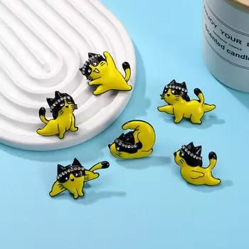 Милый мультяшный кот на лацкане креативный милый значок кота черный желтый кот брошь ювелирное изделие подарок