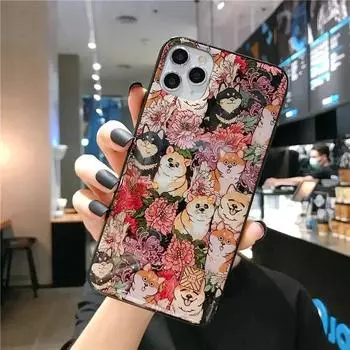 Милый мультяшный силиконовый чехол для iPhone 16 15 14 13 12 11 Pro Max Plus с изображением цветов, собак, шиба-ину, ленивца, леопарда, блестящий противоударный чехол For iPhone 16