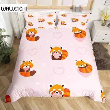 Милый пододеяльник с красной пандой размера King Size, комплект постельного белья с розовыми звездами и мультяшными животными Kawaii, девчачий милый пододеяльник EU Single(135x200cm)