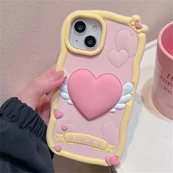 Милый силиконовый чехол для телефона с 3d розовым сердечком и сердечком для Iphone 14 13 12 11 Pro Max Ins, корейский милый волнистый противоударный мягкий чехол For iPhone 14Pro