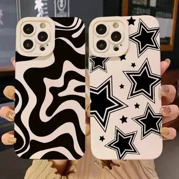 Милый силиконовый чехол с черными звездами для iPhone 15, 14, 13, 12, 11 Pro Max 13 Mini XS Max XR X 7 8 Plus SE 2020, противоударный чехол For iPhone 12 Mini