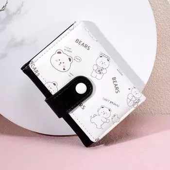 Милый женский короткий кошелек в корейском стиле с мультяшным рисунком, с несколькими отделениями для карт и кошельком для монет розовый