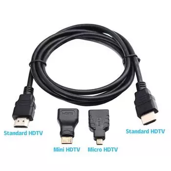 Мини-адаптер HDTV, соединительный кабель Micro HDTV 3 в 1, 1 м, 1,5 метра, высокое качество HD, совместимый с PS3, HDTV, DVD, XBOX 1m чёрный