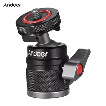 Мини-адаптер с шаровой головкой Andoer, крепление для монитора, адаптер для холодной обуви, вращающийся на 360 градусов алюминиевый сплав, 1/4 дюйма чёрный