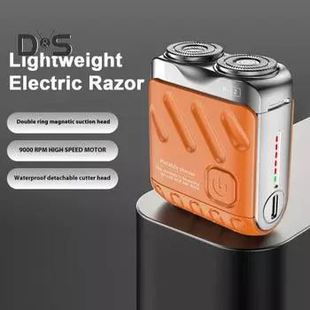 Мини-электробритва с двумя головками, перезаряжаемая через USB, водонепроницаемая, портативная, для путешествий, для влажного и сухого бритья, мужская бритва для бороды, инструмент для удаления волос чёрный