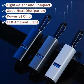 Mini Aluminum USB3.0 3Port Hub Portable Easy Carry Travel 3.0Hub