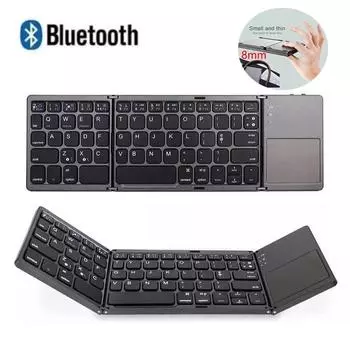 Мини-беспроводная складная клавиатура, портативная Bluetooth-клавиатура с сенсорной панелью для Windows, Android, IOS, планшета, Ipad, телефона чёрный