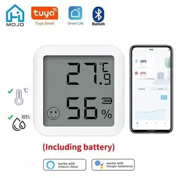 Мини Bluetooth датчик температуры и влажности с ЖК-экраном Smart Linkage Пульт дистанционного управления Термометр Гигромет Alexa Google Voice белый