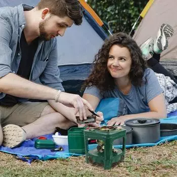 Mini Camp Stove Portable Barbecue Burner Camping Stove Winter Heater 8-Wicks Backpacking Oil Stoves Cooker for Outdoor Adventure