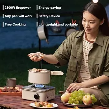 Mini Camping Gas Stove Portable Travel Picnic Butane Burner BBQ Grill Food Cooker Outdoor Survival Furnace with Storage Bag зелёный