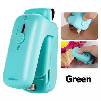Mini Chip Bag Sealer - Heat Seal with Cutter & Magnet, Portable Mini Sealing Machine to Reseal Plastic Bags & Keep Snacks Fresh зелёный