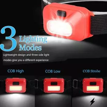 Mini COB Small Headlamp 3 Lighting Modes Super Bright Headlight Portable Lightweight Head Flashlight AAA Excluding Batteries синий