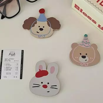 Mini Cute Pattern Handheld Mirror High Definition Wooden Cartoon Makeup Mirror Travel Animal Shape Cosmetic Mirror Makeup Tools