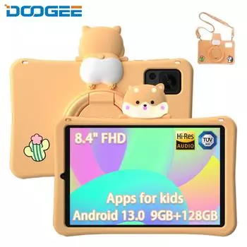 Мини-детский планшет DOOGEE T20, 8 дюймов, Android 13, 9 ГБ(4 ГБ + 5 ГБ Расширение) +128 ГБ детский планшет для защиты глаз, 5060 мАч, 13 МП + 5 МП, чехол Eva, две SIM-карты, 4G