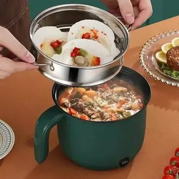 Мини-домашняя кастрюля объемом 1,5 л на 1-2 персоны, многофункциональная электрическая рисоварка с антипригарным покрытием, одинарная/двойная пароварка HotPot, Бытовая техника EU зелёный