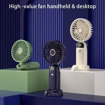 Mini Fan 5-Gears Adjustable Digital Display Quiet Operation 6000mAh Long Standby Time Cooling 5W 5V New Portable Hand-Held Fan Office Desktop Fan зелёный