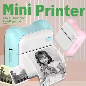 Мини-фотопринтер для IPhone/Android, портативный термофотопринтер 1000 мАч 5 rolls синий