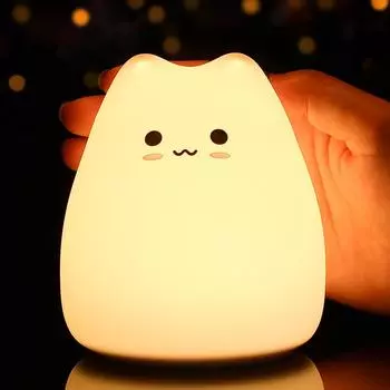 Мини Kawaii Популярный Ночной Светильник Cat Baby 7-цветный Pat Touch Цветоизменяющийся Защитный Ночной Светильник для Спальни Подарок Детям