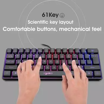 Мини-клавиатура, 61 клавиша, RGB-подсветка, USB-проводная компьютерная игровая клавиатура Abs чёрный