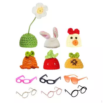 Mini Knitted Hats with Sunglasses Set Small Statue Clothing Collectible Fancy Dress Costume