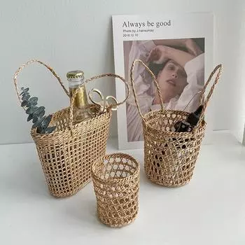 Мини-корзина для цветов Ins Style, переносная корзина для хранения, домашний декор, корзина для пикника, органайзер для плетения из травы, реквизит для фотосъемки