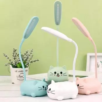 Мини-кошачья USB-лампа, светодиодный ночник с милыми животными, перезаряжаемая настольная лампа, прикроватная лампа, лампы для чтения для ухода за глазами, спальни