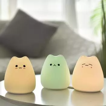 МИНИ-кошачий ночник для малышей, детей, мультфильм, 7 цветов, силиконовая лампа для сна, сенсорная настольная лампа для украшения спальни дома