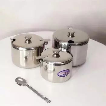 Мини-кухонная солонка из нержавеющей стали, банки для хранения чая, соусов, кофе, джема, горшок с крышкой и ложкой
