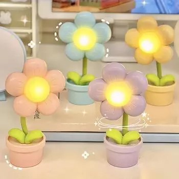 Mini LED Flower Night Light Cute Rabbit Duck Lamp Desktop Moon Cheese Light Ornament Kids Bedside Sleeping Lamp Holiday Gifts синий