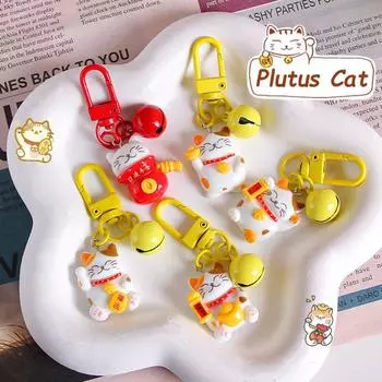 Mini Maneki-neko Keyring Resin Fortune Cat Pendant Fashion Plutus Cat Keychain Backpack Decor D