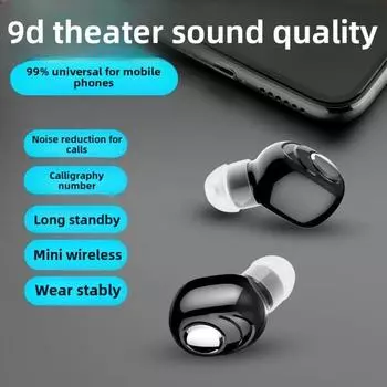 Мини-наушники Bluetooth 5.0 Беспроводные сверхдлительные наушники-вкладыши с шумоподавлением и одним ухом чёрный