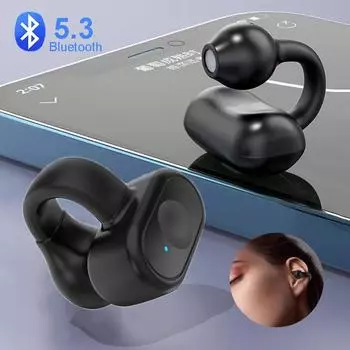 Мини-наушники Bluetooth 5.3, гарнитура с ушной клипсой, шумоподавление, спортивные наушники-вкладыши, безболезненное ношение для всех смартфонов хаки