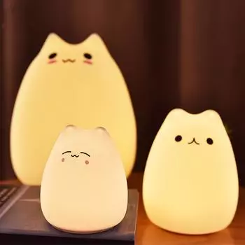Мини Популярный Ночной Светильник Cat Baby 7-цветный Pat Touch Цвет-изменяющий Защита Глаз Спальня Прикроватный Ночной Светильник Подарок Детям