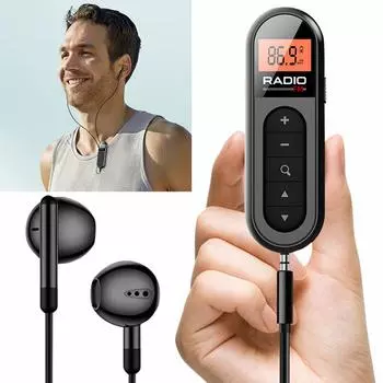 Mini Portable FM Radio Type-C Charging Pocket Clip Radio Backlit LCD Display Walkman Radio with 3.5mm Headphone for Walk Jogging чёрный