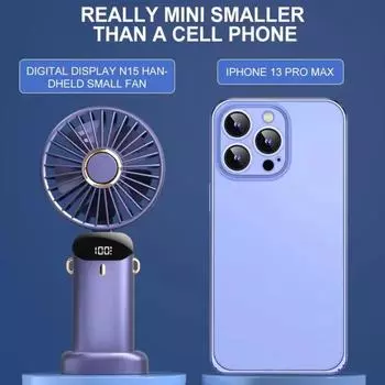 Mini Portable Handheld Fan Foldable 5 Speeds Neck Hanging Fan Digital Display Desk Air Cooler 5000mAh for Outdoor Camping Office белый