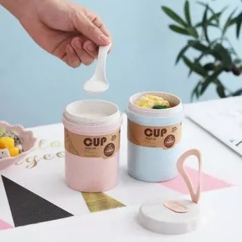 Mini Portable Practical Reusable Breakfast Soup Cup for Students Wheat Straw Sealed Coffee Cups Food Storage Container Drinkware 301-400ml синий