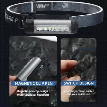 Mini Powerful LED Headlamp USB Rechargeable 8 Modes Head Flashlight Torch Headlights with Built-in Battery Camping Search Light 1pcs