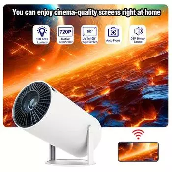 Мини-проектор 4K Android с поддержкой 1080P 720P Портативный беспроводной домашний кинотеатр на открытом воздухе Регулируемый угол проекции 180°Обновите свой фильм