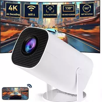 Мини-проектор 4K Native 720 с поддержкой портативного кинопроектора с регулируемым углом наклона, интеллектуальным видеопроектором с BT 5.0 WiFi6 EU Plug