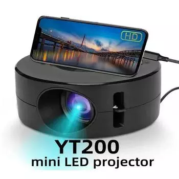 Мини-проектор YT200 4K 1500 люмен Android WiFi | Портативный домашний кинотеатр и проектор для кино на открытом воздухе | Смарт-светодиодный видеодисплей чёрный