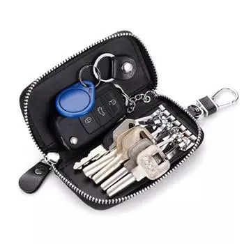Mini Purse Key Holder Organizer Pouch Zipper Car Key Case Fashion Genuine Leather Key Bag Unisex синий