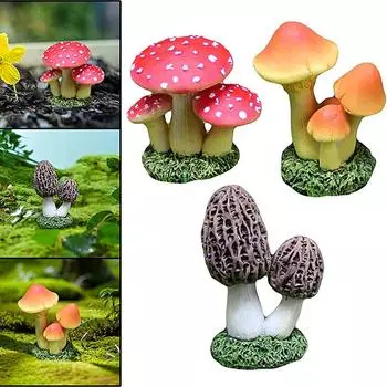 Mini Resin Mushroom Shaped Statue Waterproof Miniature Gift for Patio Bonsai Dollhouse Fairy Garden Desk Decoration Home Decor
