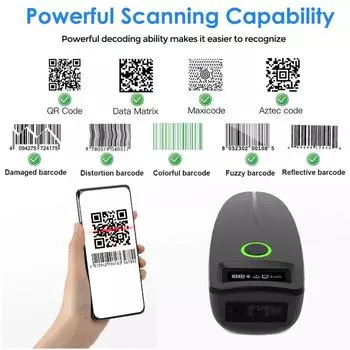 Мини-сканер штрих-кодов USB проводной/Bluetooth/2.4G беспроводной 1D 2D сканер QR PDF417 EAN13 Data Matrix штрих-код считыватель чёрный