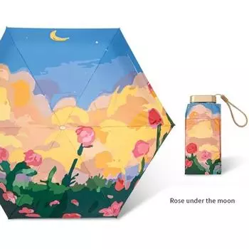 Mini Sun Umbrella Portable 6-Folding Parasol Ultraviolet Protection Rain Umbrellas Travel C